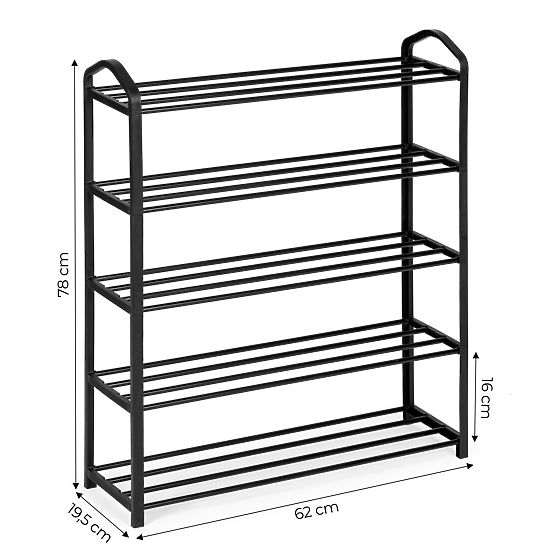 Metal Shoe Rack 5 Shelves 15 Pairs of Shoes Black
