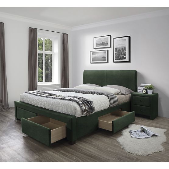 MODENA 3 Bed with Drawers Dark Green Velvet (6p=1pc)