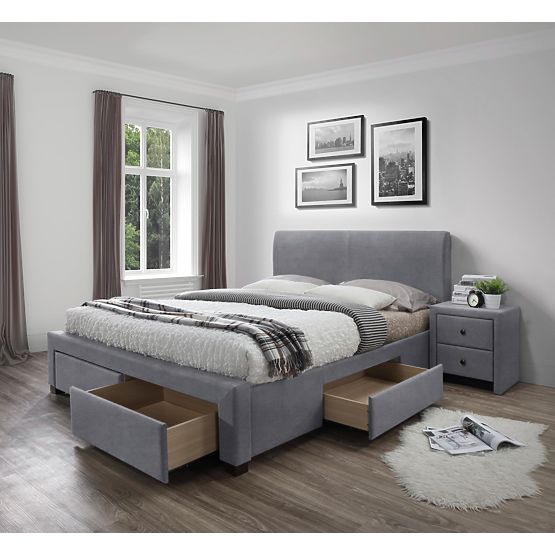 MODENA 3 Bed with Drawers in Grey Velvet