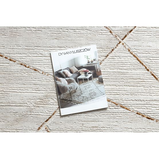 Modern Carpet DUKE 51557 Cream / Gold - Geometric, Textured, Very Soft, Fringes
