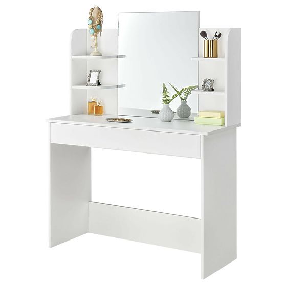 Modern Cosmetic Vanity Table with Large Mirror and Shelves ModernHome