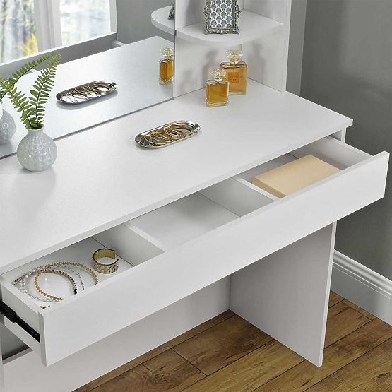 Modern Cosmetic Vanity Table with Large Mirror and Shelves ModernHome