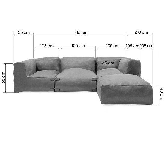 Modular Garden Corner Sofa Vacuum II with Cover, Gray