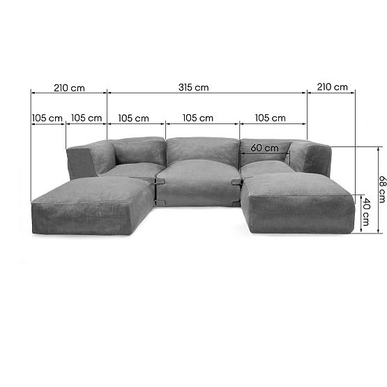 Modular Garden Corner Sofa Vacuum IV with Cover, Gray