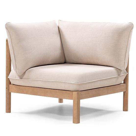 Mortlake Garden Corner Sofa with Table, FSC Eucalyptus Wood, Teak Finish, Light Beige/Pr