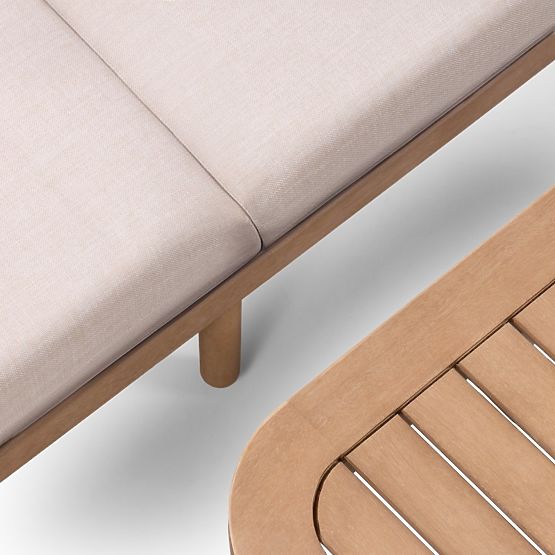 Mortlake Garden Corner Sofa with Table, FSC Eucalyptus Wood, Teak Finish, Light Beige/Pr