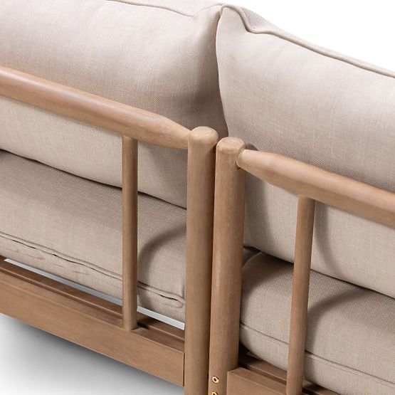 Mortlake Garden Corner Sofa with Table, FSC Eucalyptus Wood, Teak Finish, Light Beige/Pr