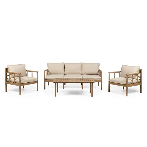Mortlake Garden Furniture Set Eucalyptus Wood FSC, Teak Look, Light Beige