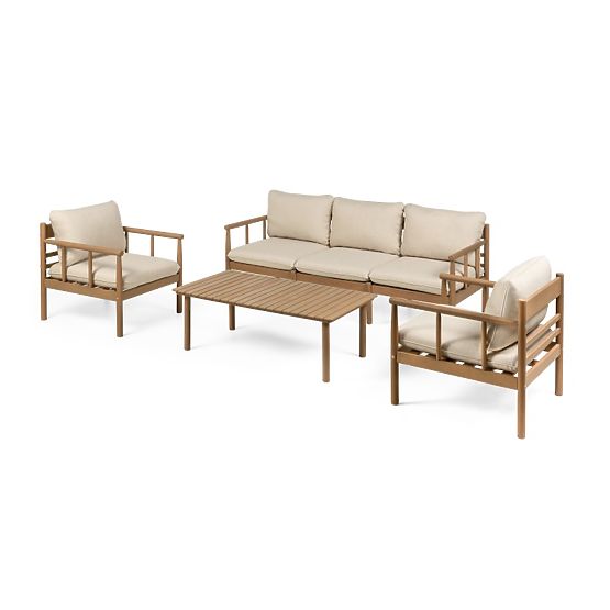 Mortlake Garden Furniture Set Eucalyptus Wood FSC, Teak Look, Light Beige