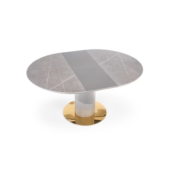 MUSCAT Extendable Table Top - Grey Marble, Leg - Light Grey / Gold