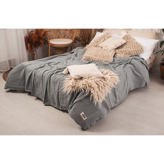 Muslin bedspread 210x240 dark grey