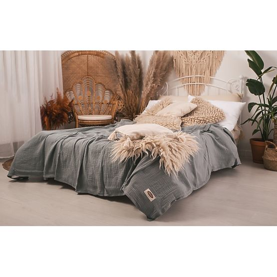 Muslin bedspread 210x240 dark grey