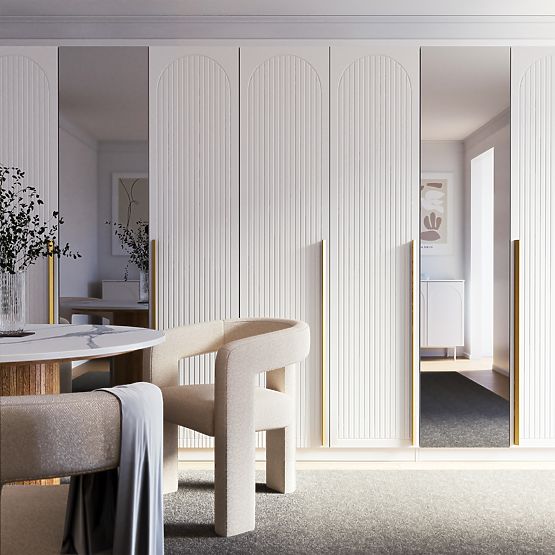 Neroli Wardrobe Door, 45.6 cm, Arched Grooves, White, Left
