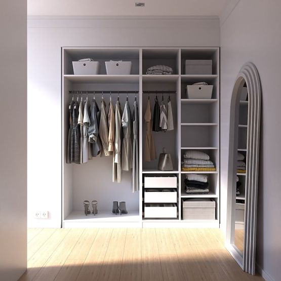 Neroli Wardrobe Frame/Interior with 2 Rods, Shelves, and 3 Drawers 182.2 cm, White