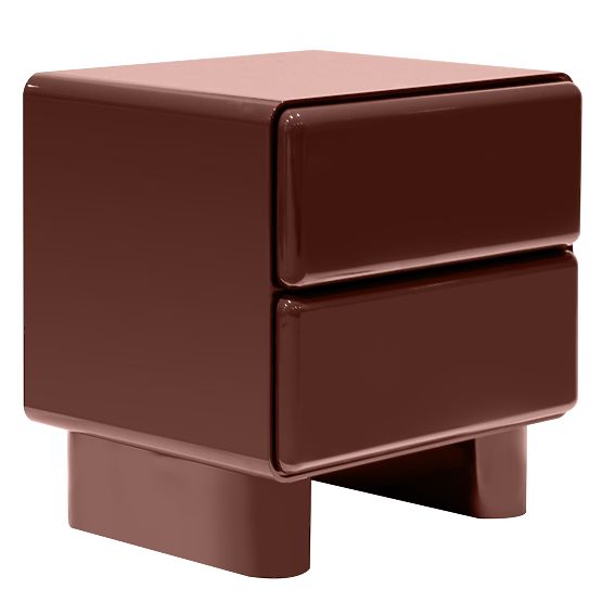 Nightstand with Drawers Lagos, Burgundy/Brown, Rounded, Glossy