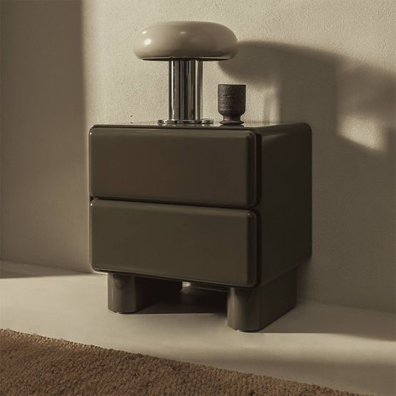 Nightstand with Drawers Lagos, Green/Gray, Rounded, Glossy