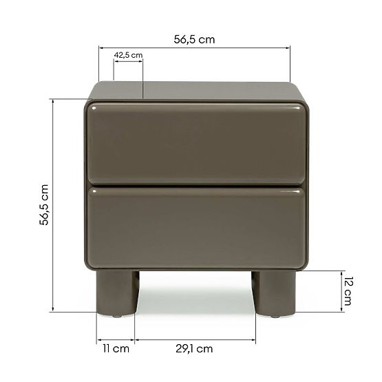 Nightstand with Drawers Lagos, Green/Gray, Rounded, Glossy