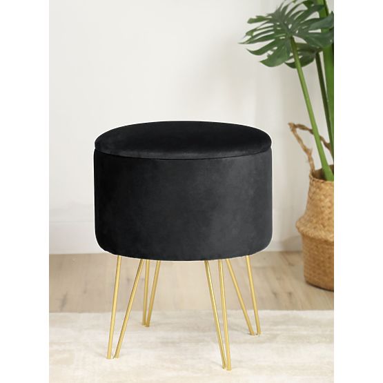 Opening Velvet Ottoman with Storage LILI Black