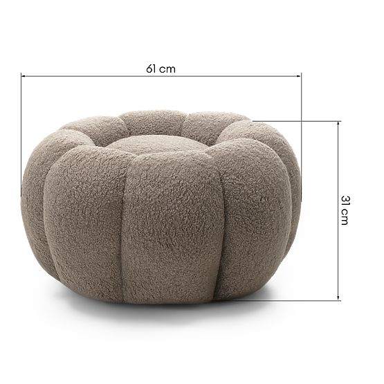 Perugia Pouf, Cappuccino, Bouclé, Rounded Shapes
