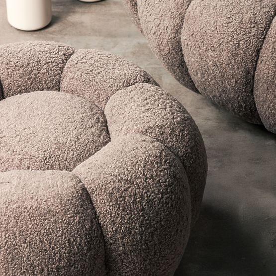 Perugia Pouf, Cappuccino, Bouclé, Rounded Shapes