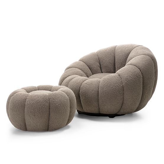 Perugia Pouf, Cappuccino, Bouclé, Rounded Shapes
