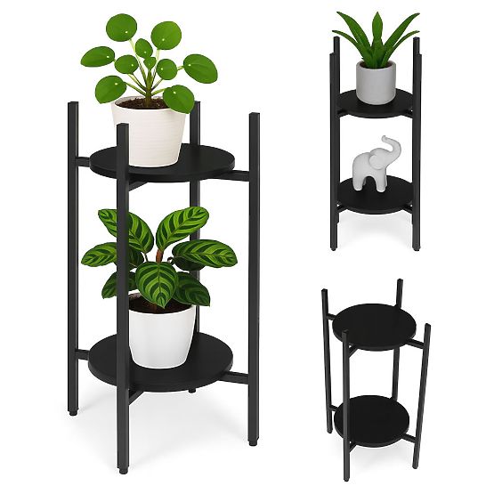 Plant Stand, Flower Stand, Decoration, 2 Levels, Black, ModernHome