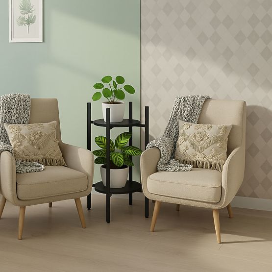 Plant Stand, Flower Stand, Decoration, 2 Levels, Black, ModernHome