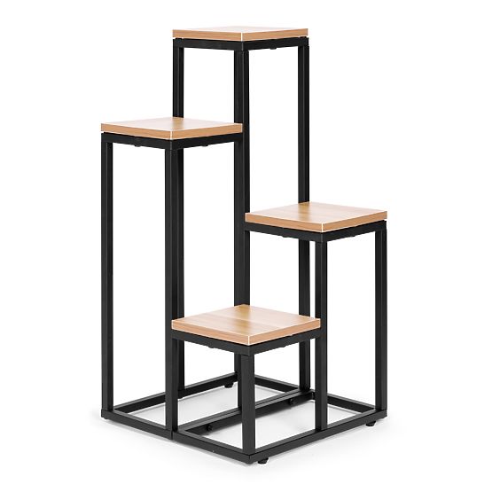 Plant Stand Shelf Decoration with 4 Shelves Metal MDF Light Walnut ModernHome