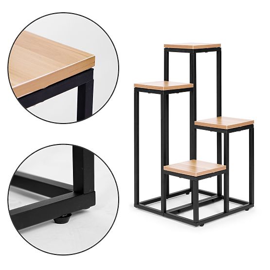 Plant Stand Shelf Decoration with 4 Shelves Metal MDF Light Walnut ModernHome