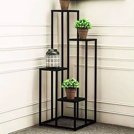 Plant Stand Shelf Decoration with 4 Shelves Metal MDF Light Walnut ModernHome