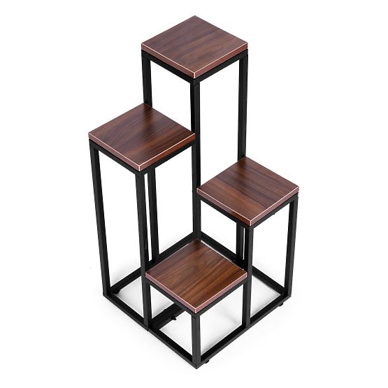 Plant Stand Shelf for Flowers Decorations 4 Shelves Metal MDF Dark Walnut ModernHome