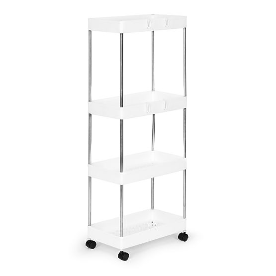 Plastic Bathroom Shelf with 4 Shelves and Wheels