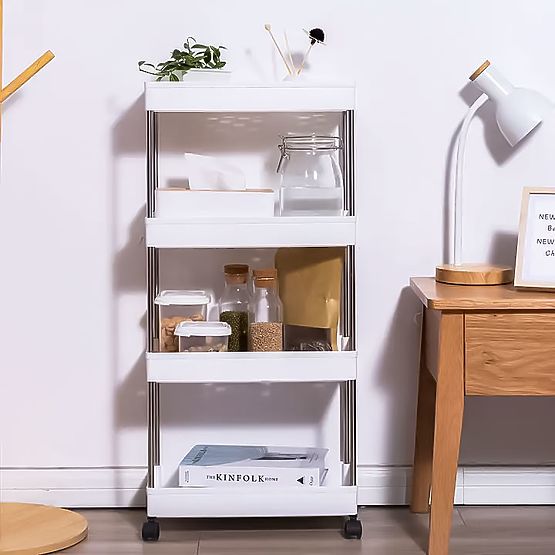 Plastic Bathroom Shelf with 4 Shelves and Wheels