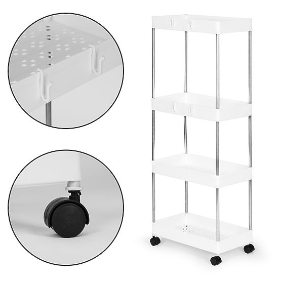 Plastic Bathroom Shelf with 4 Shelves and Wheels