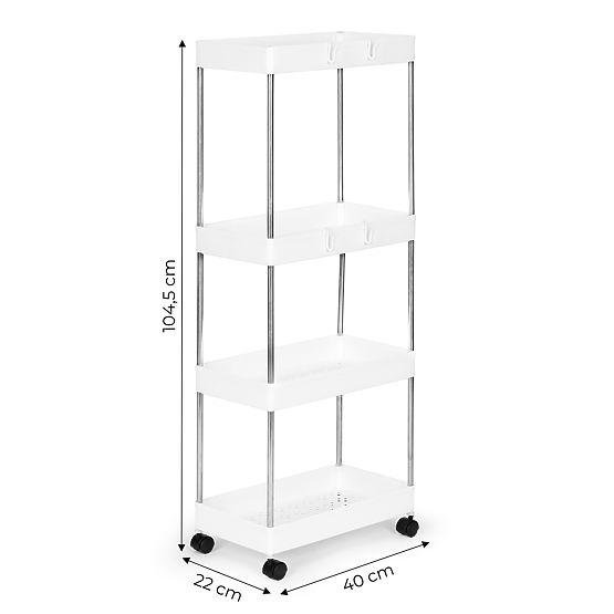 Plastic Bathroom Shelf with 4 Shelves and Wheels