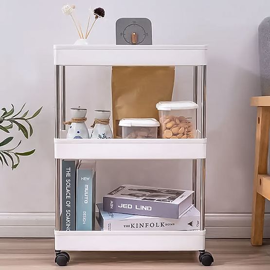 Plastic Bathroom Shelf with 4 Shelves and Wheels