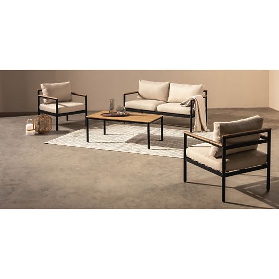 Porticello Garden Furniture Set, Aluminum, FSC Acacia Wood, Teak Look, Beige/Black