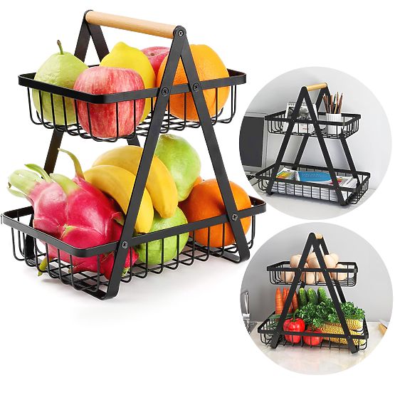 PULOS 2-Tier Black Fruit Basket