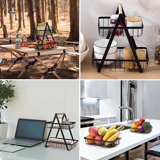 PULOS 2-Tier Black Fruit Basket