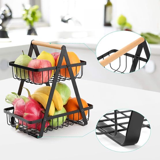 PULOS 2-Tier Black Fruit Basket