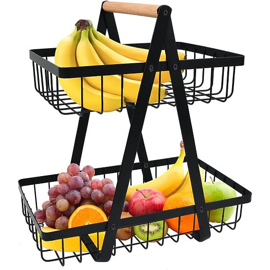 PULOS 2-Tier Black Fruit Basket