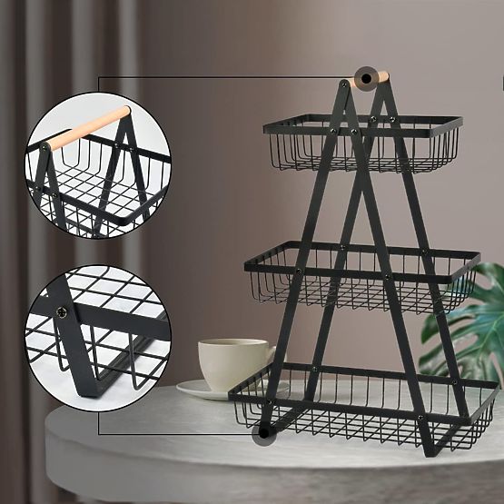 PULOS 3-Tier Black Fruit Basket