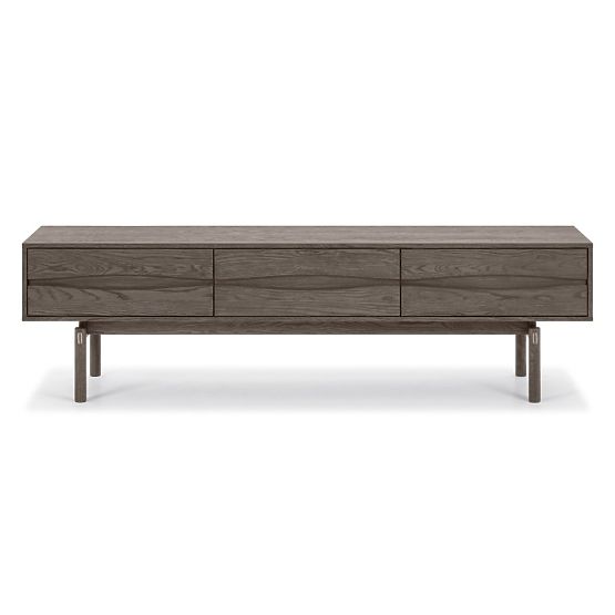 Quadri TV Cabinet with Drawers, Solid Oak Wood, Veneer, Espresso Brown