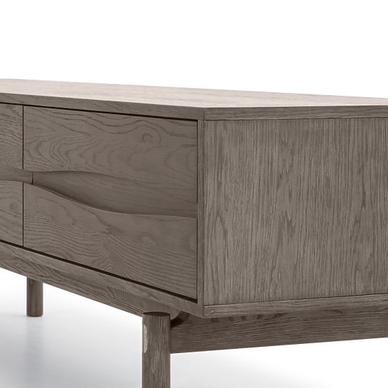 Quadri TV Cabinet with Drawers, Solid Oak Wood, Veneer, Espresso Brown