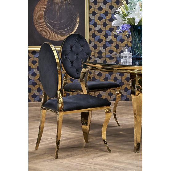 REGINALD_2 Round Table Top - Black Glass, Legs - Gold