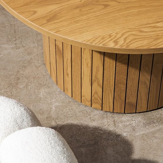 Remigio Coffee Table 80 cm, Round with Slats, Oak