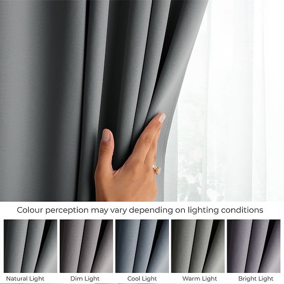RESTILO BLACKOUT Curtain, Grey Color, Scarf, Classic Style, Silver Eyelets, Blackout Material