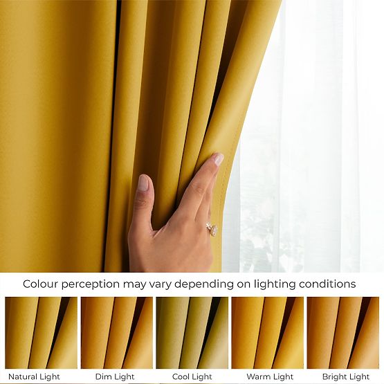 RESTILO BLACKOUT Curtain Mustard Color Classic Style Silver Eyelets Material