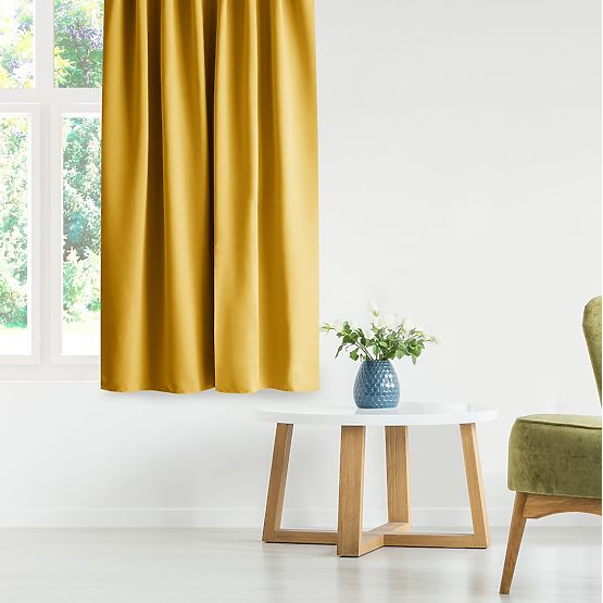 RESTILO BLACKOUT Curtain Mustard Color Classic Style Silver Eyelets Material