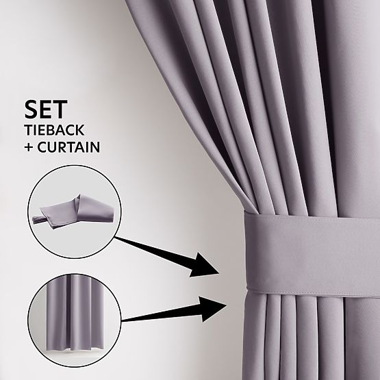 RESTILO BLACKOUT Curtain Powder Pink Tie Classic Style Silver Eyelets Material